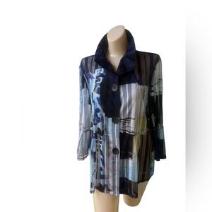 Frédérique Collection Abstract Sheer Mesh Button-Down Blouse - Size M